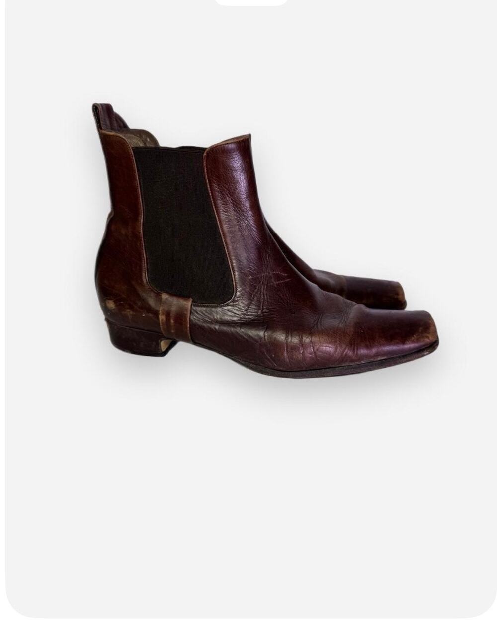Bassotto Made in Italy Vintage Brown Leather Square Toe Chelsea Boots US 6.5